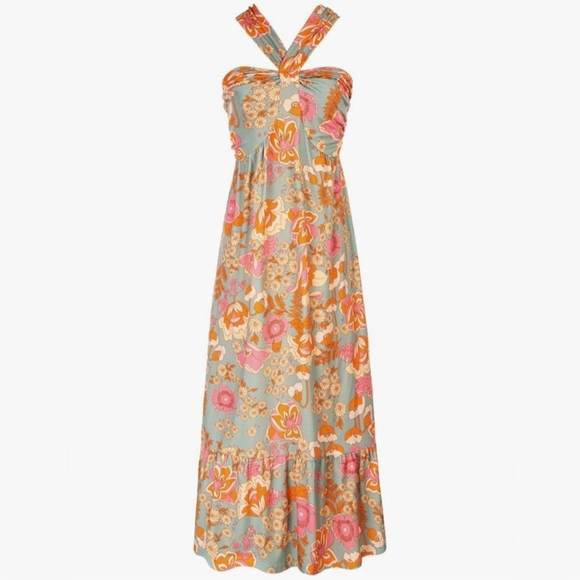 Grace Karin Dresses & Skirts - Grace Karin Orange and Blue Sleeveless Halter Sundress #671